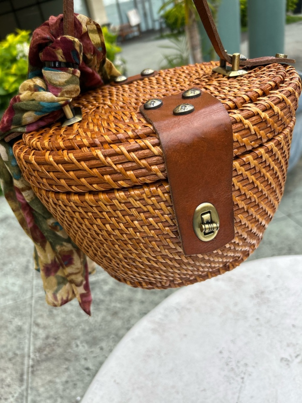 Patricia Nash Tan Woven wicker Leather with Suede style lining bag bucket purse - Picture 2 of 15